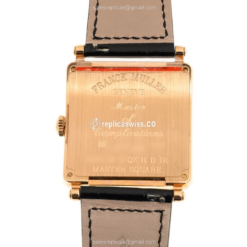Franck Muller 6002 M B QZ R D 1R (5N) - BLACK STRAP MASTER SQUARE Quartz 18kt Rose Gold & Diamonds