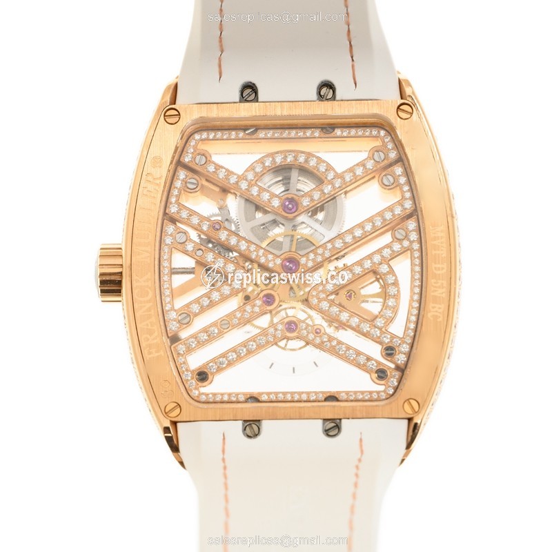 Franck Muller V 45 S6 SQT D MVT D (5N.BC) VANGUARD Automatic 18kt Rose Gold & Diamonds
