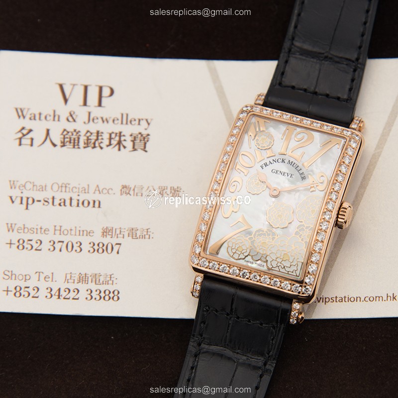 Franck Muller 952 QZ REL MOP BC D 1R LS (5N) - BLACK STRAP LONG ISLAND Quartz 18kt Rose Gold & Diamonds