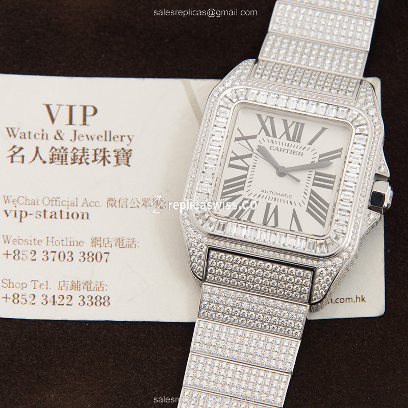 Cartier W20073X8-100XL SANTOS Automatic 18kt White Gold & Diamond