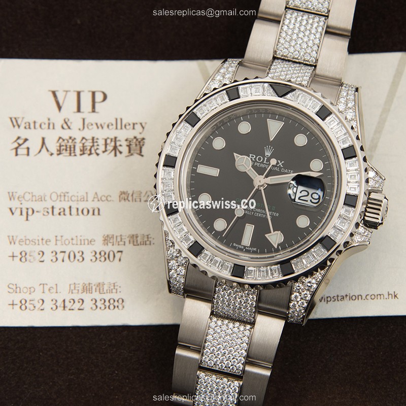 Rolex 116759SANR-BK GMT-MASTER II Automatic 18kt White Gold & Diamond