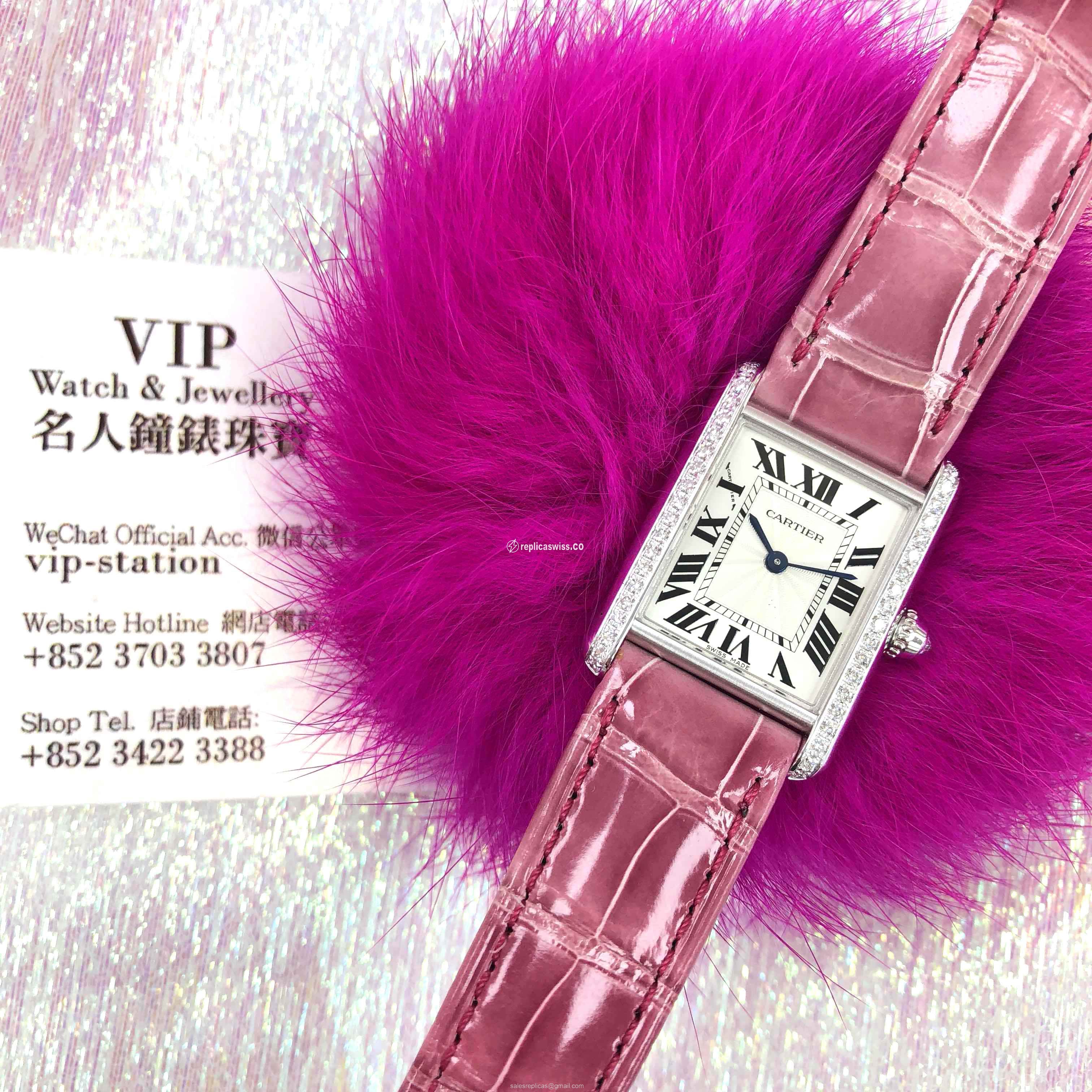 Cartier WJTA0011 TANK Manual Wind 18kt White Gold & Diamond