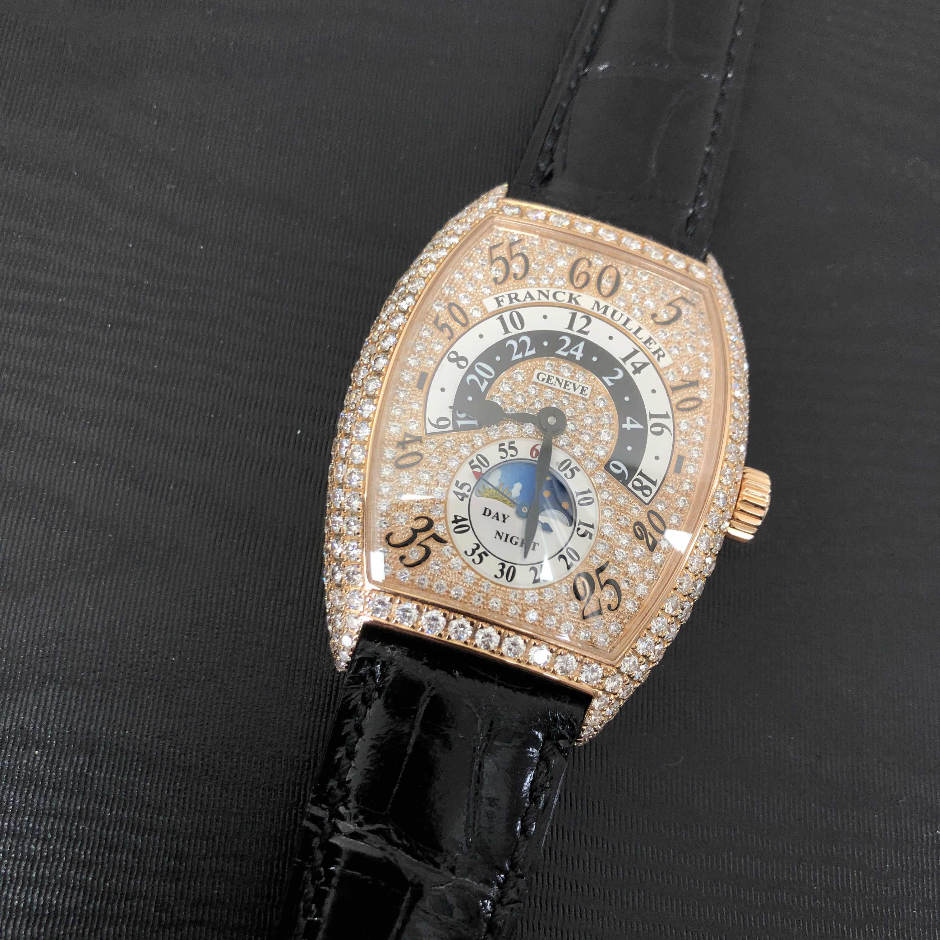 Franck Muller 7880 H R JN D CD (5N)-BLACK STRAP CINTREE CURVEX Automatic 18kt Rose Gold & Diamonds