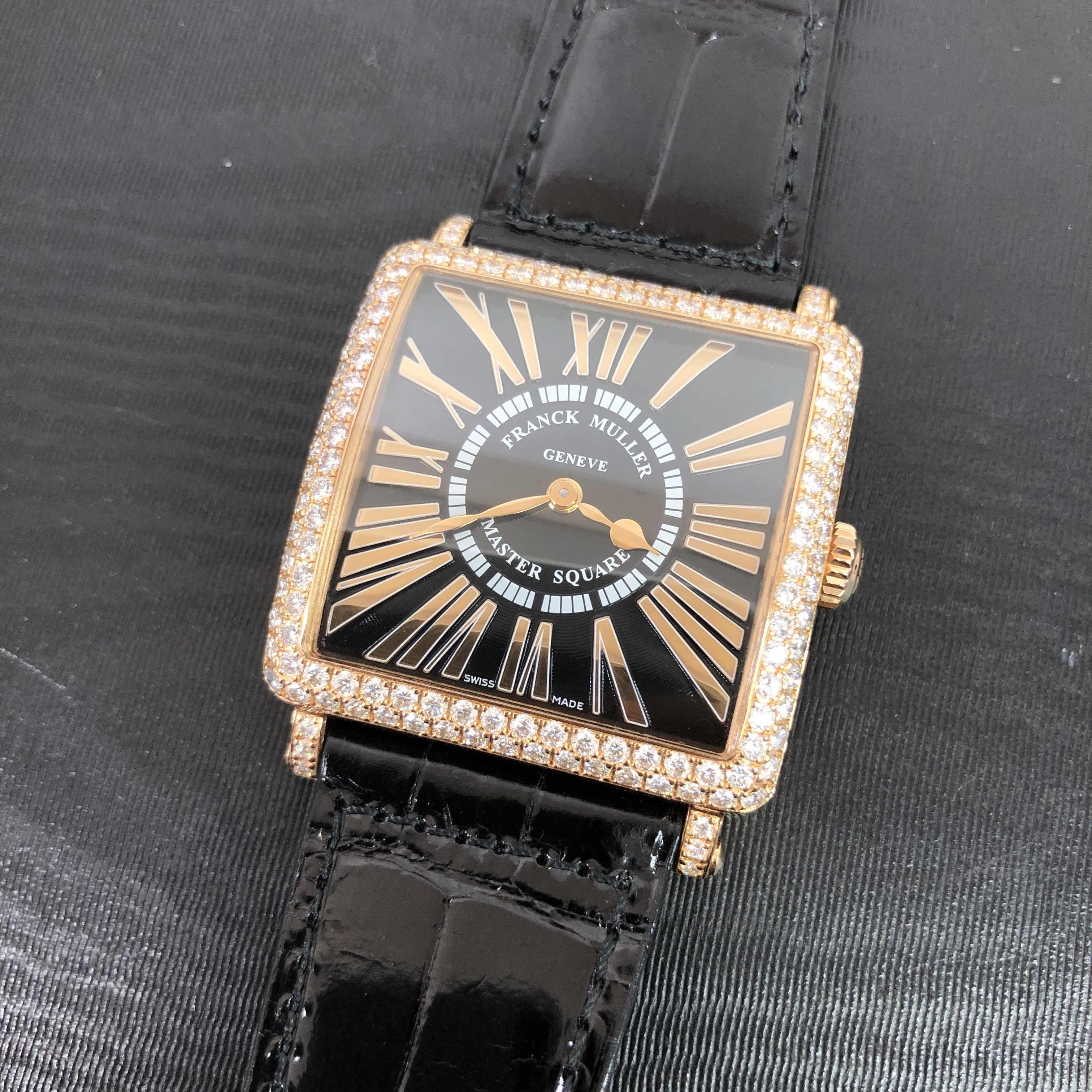 Franck Muller 6002 M QZ REL D (5N)-BK MASTER SQUARE Quartz 18kt Rose Gold & Diamonds