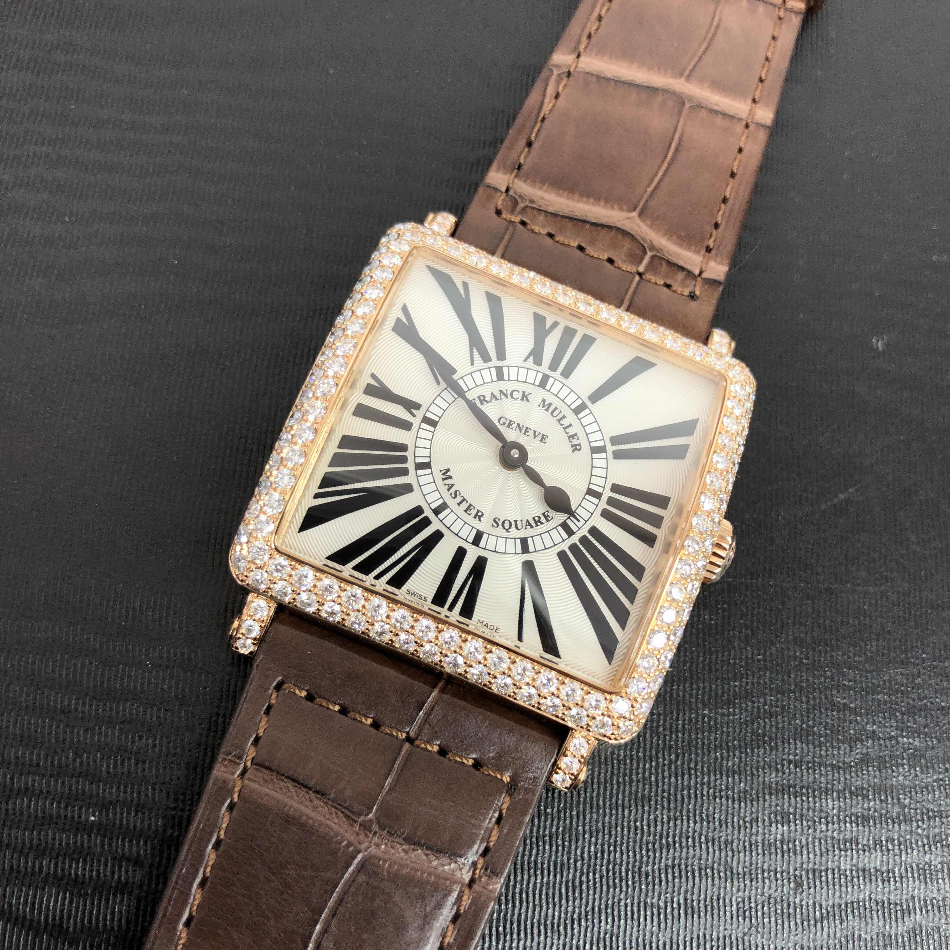 Franck Muller 6002 M B QZ R D (5N) MASTER SQUARE Quartz 18kt Rose Gold & Diamonds