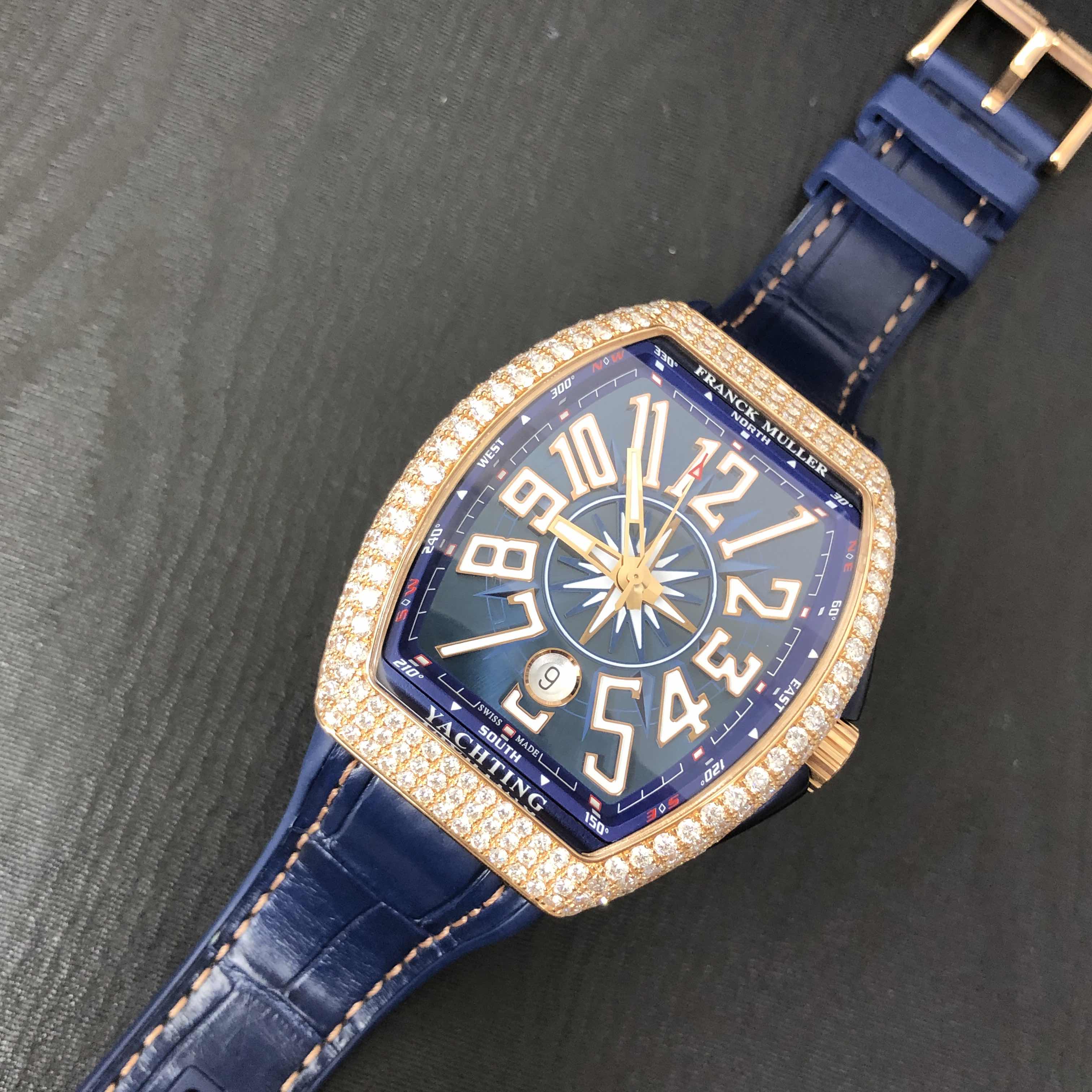 Franck Muller V 41 SC DT D YACHTING (5N.BL) VANGUARD Automatic 18kt Rose Gold & Diamonds
