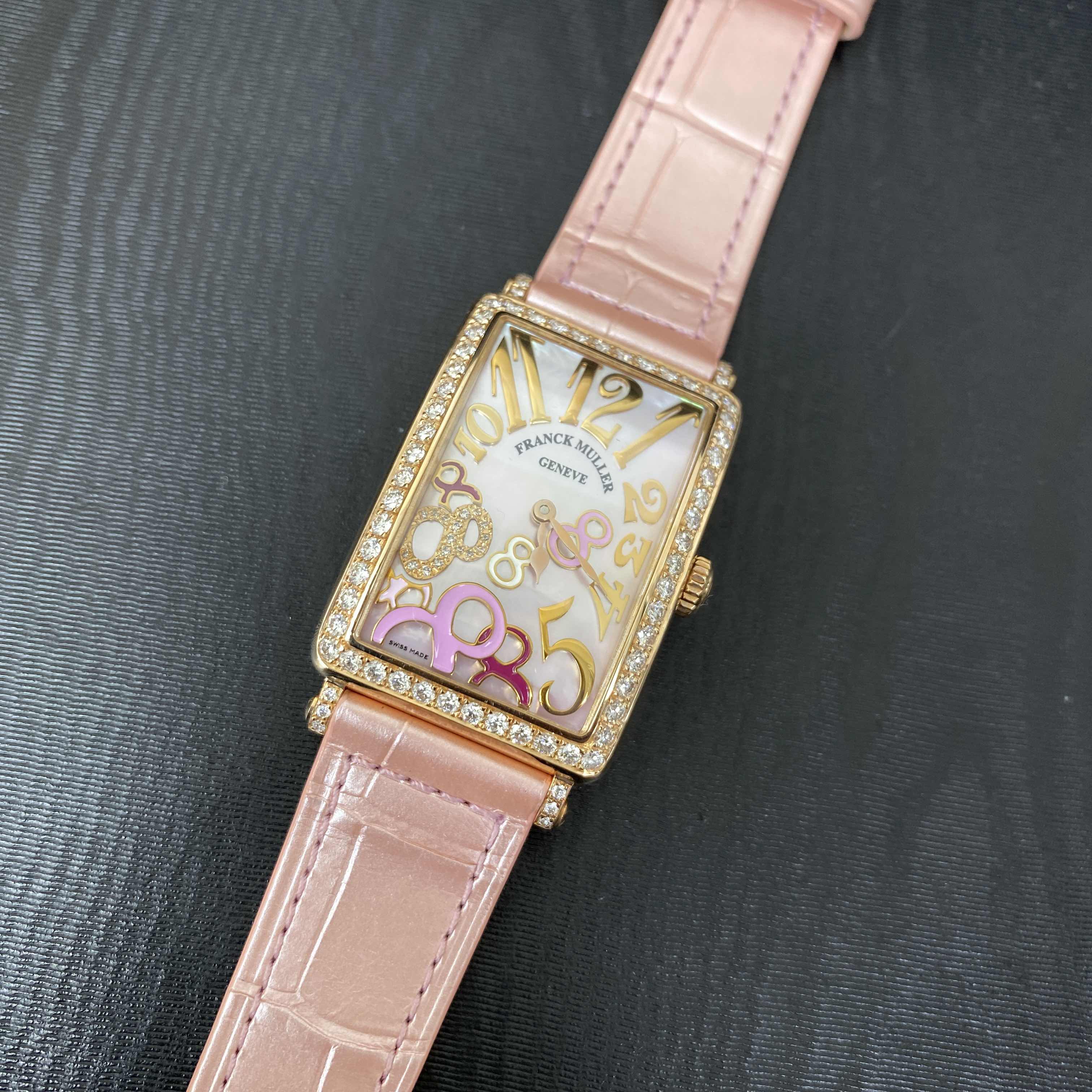 Franck Muller 952 QZ REL 8CD MOP RS D 1R (5N)-PINK LONG ISLAND Quartz 18kt Rose Gold & Diamonds