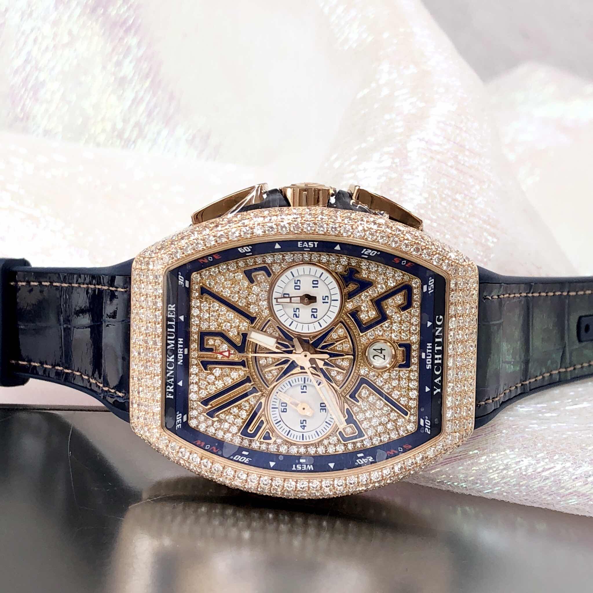 Franck Muller V 45 CC DT D CD YACHTING (5N.BL) VANGUARD Automatic 18kt Rose Gold & Diamonds