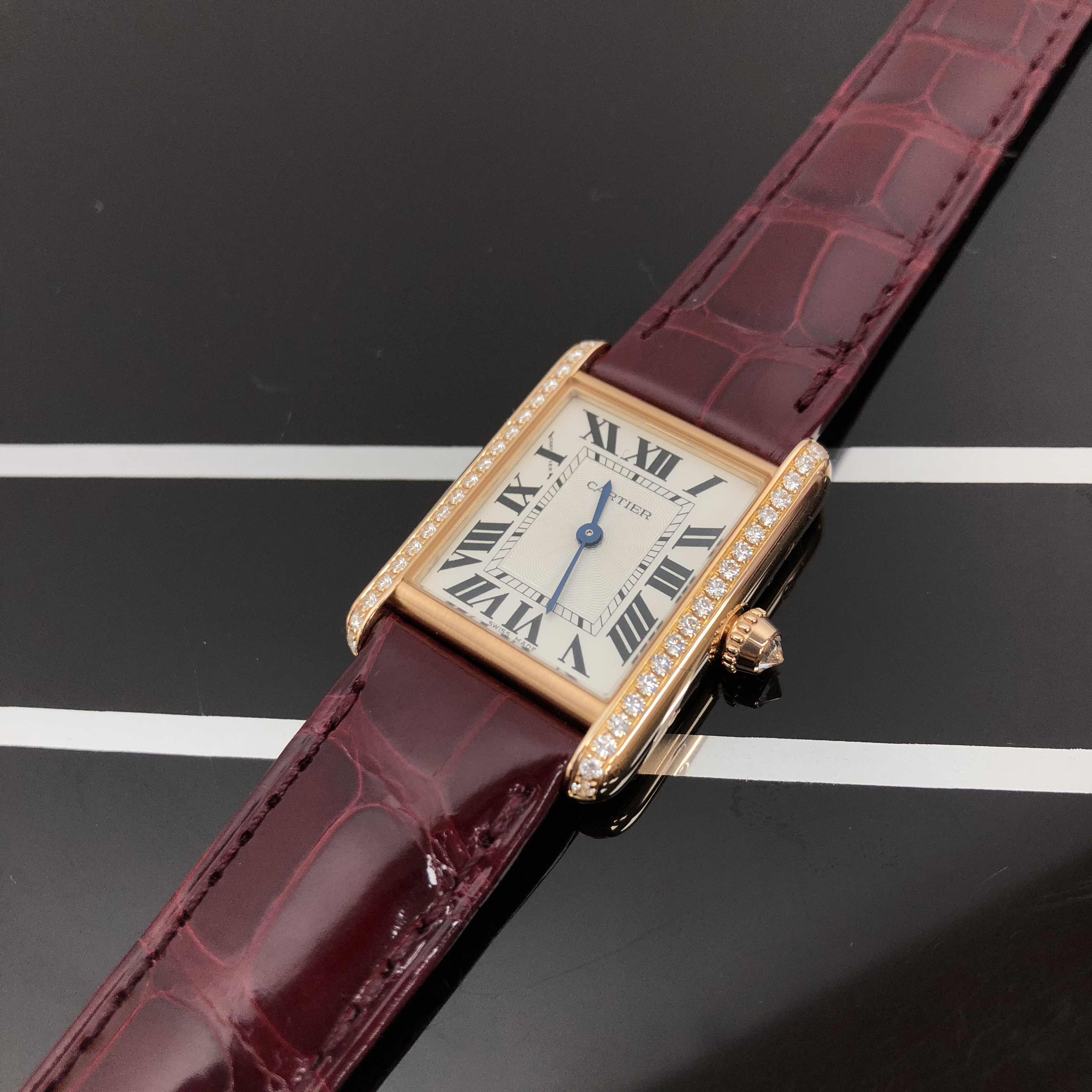 Cartier WJTA0010 TANK Manual Wind 18kt Rose Gold & Diamonds