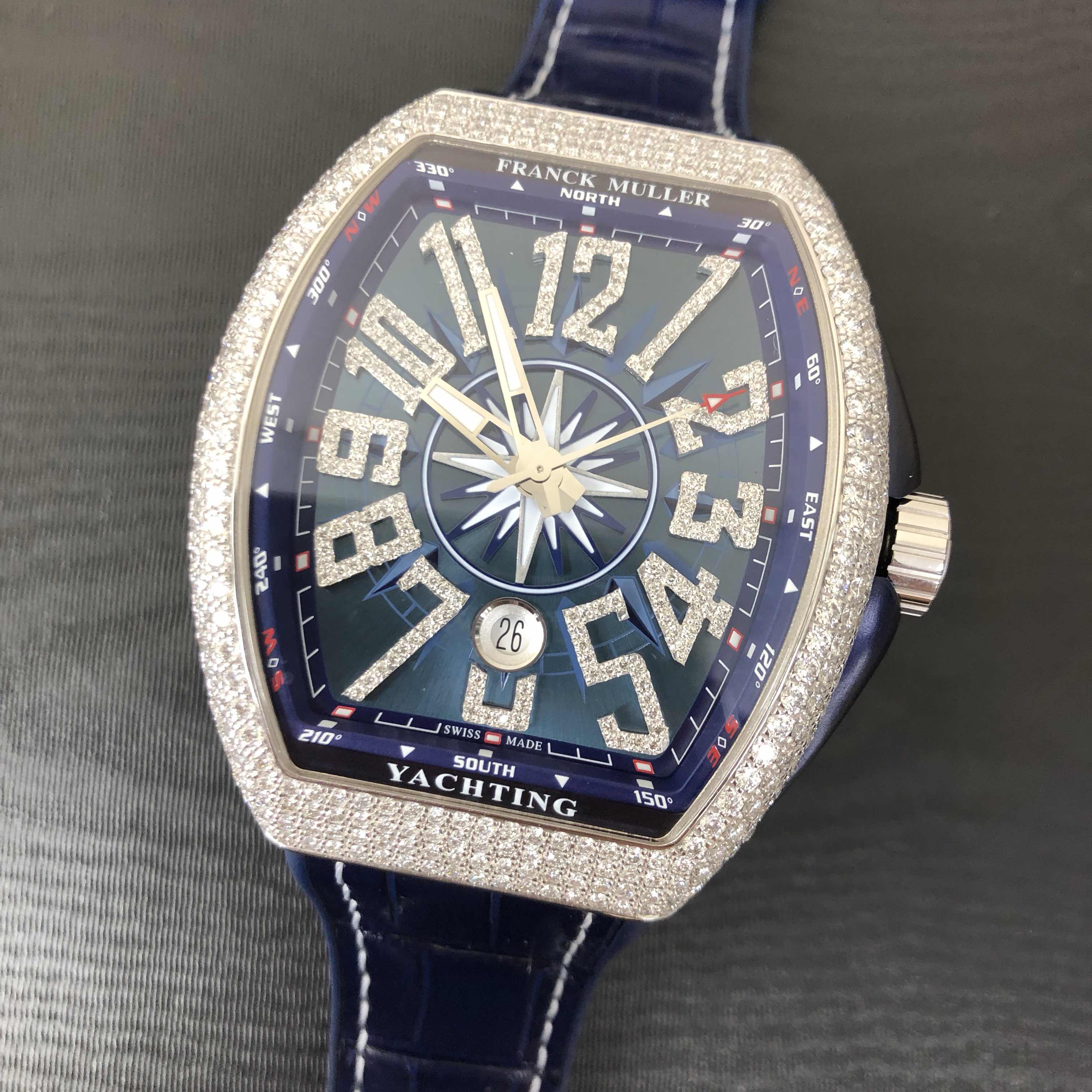 Franck Muller V 45 SC DT D NBR CD YACHTING (OG.BL) VANGUARD Automatic 18kt White Gold & Diamond