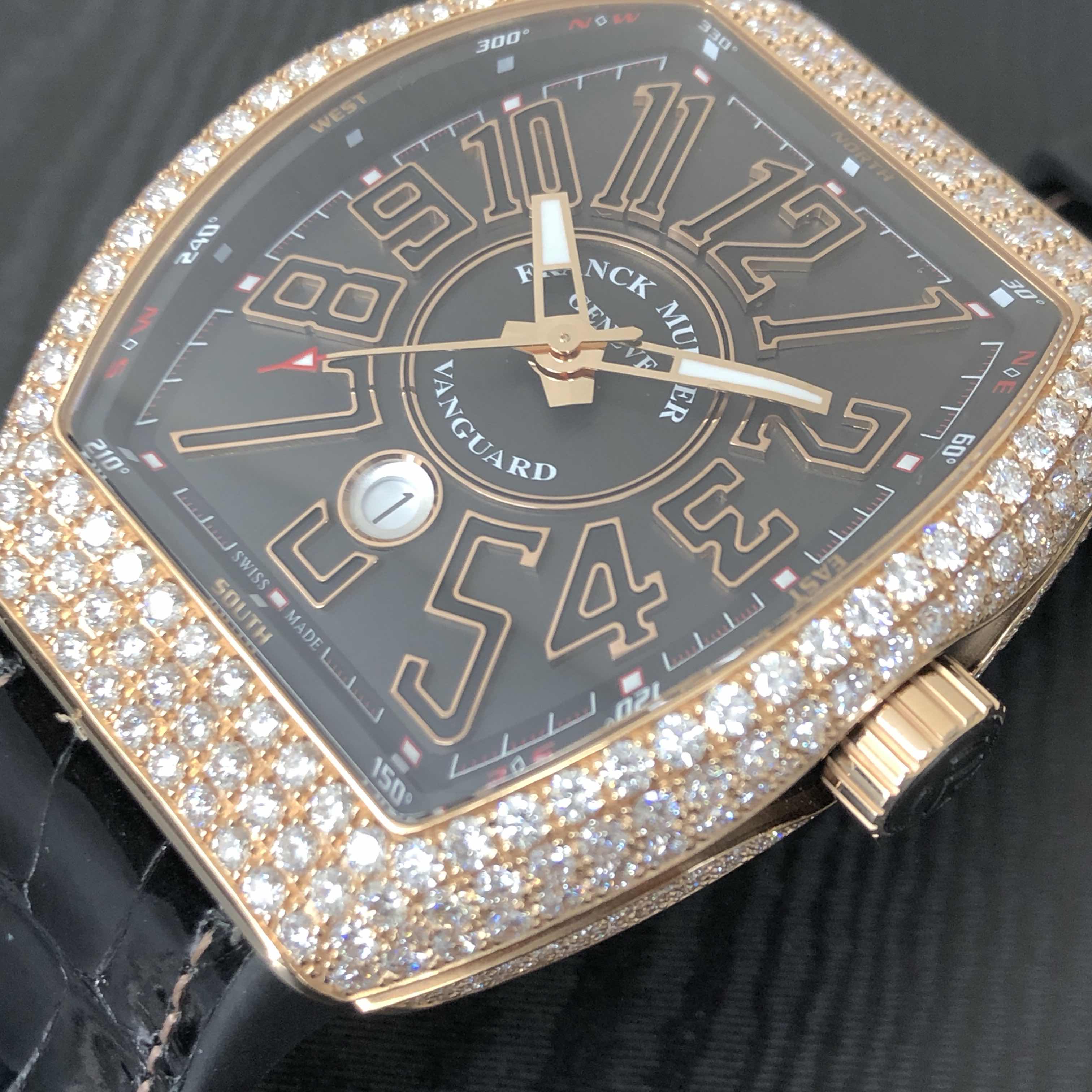 Franck Muller V 45 SC DT D (5N.NR) VANGUARD Automatic 18kt Rose Gold & Diamonds