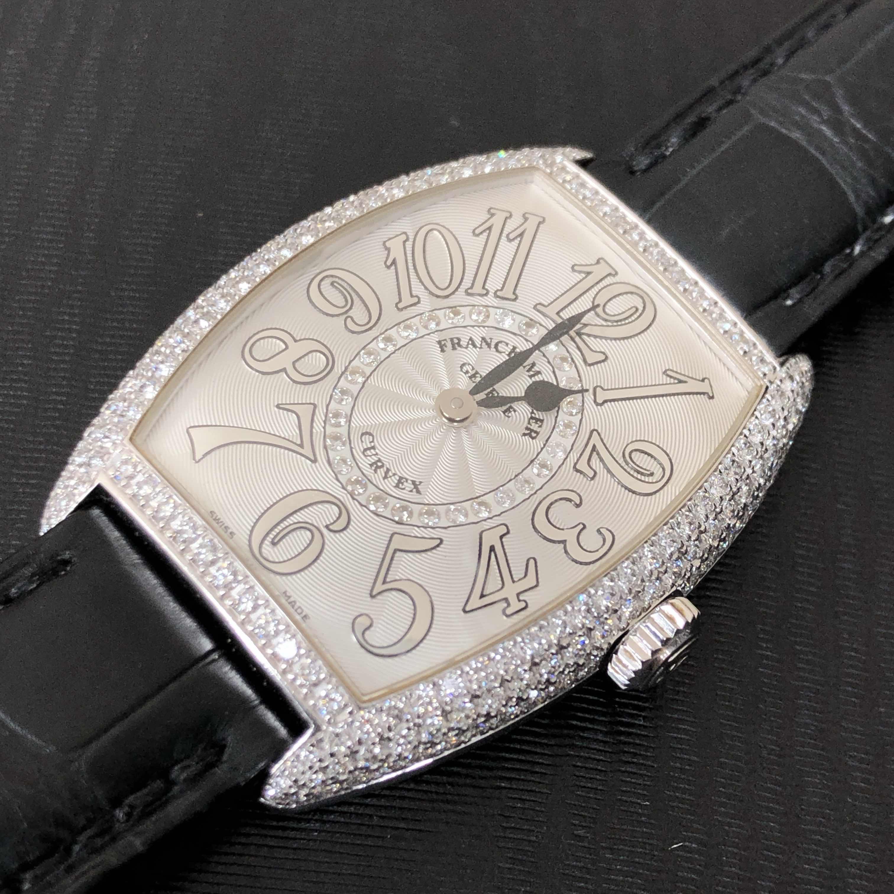 Franck Muller 7502 QZ REL D CD 1R (OG) CINTREE CURVEX Quartz 18kt White Gold & Diamond