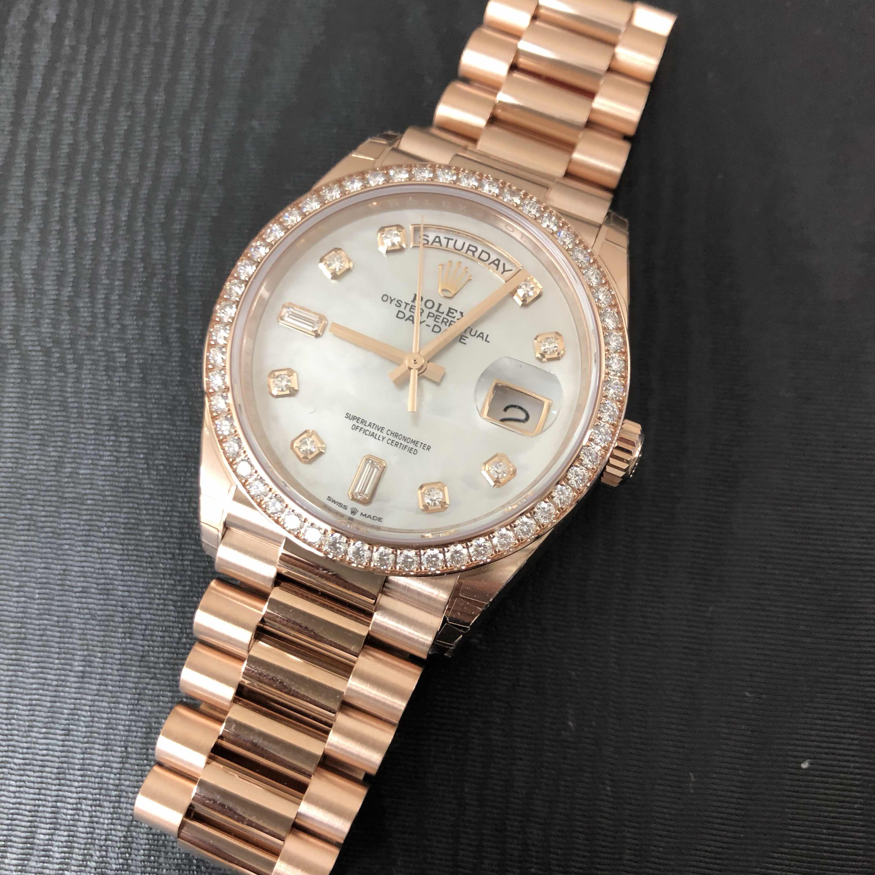 Rolex 128345RBR-NGWT_P DAY-DATE Automatic 18kt Rose Gold & Diamonds