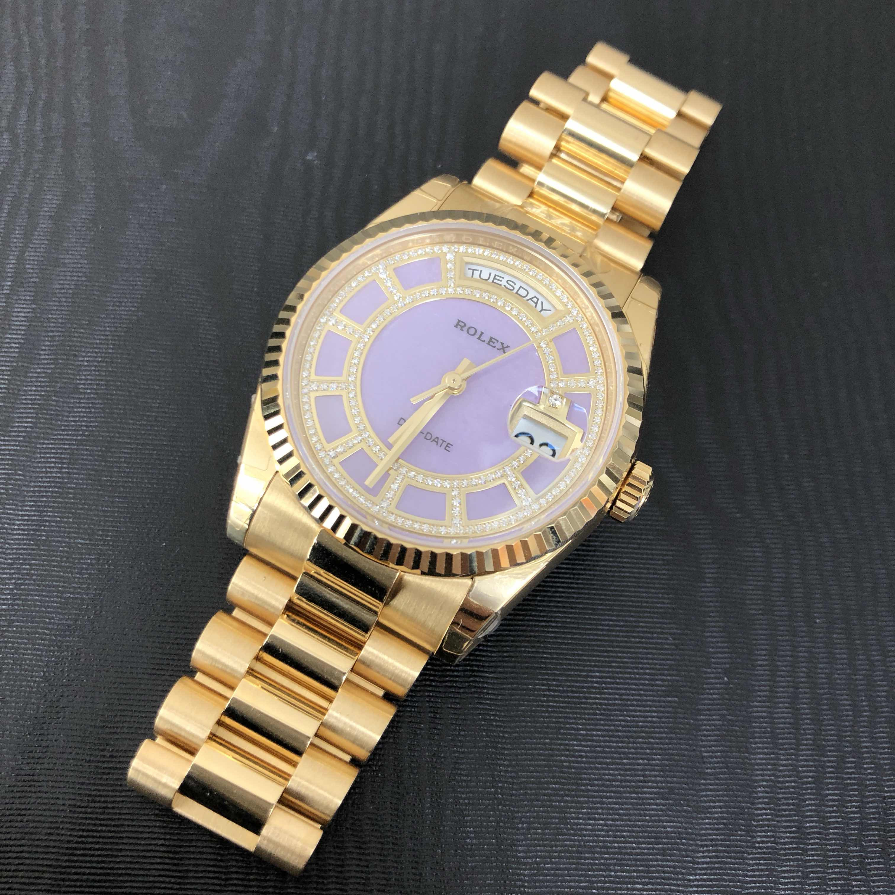 Rolex 118238LAVENDERJADECAROUSELDIA DAY-DATE Automatic 18kt Yellow Gold