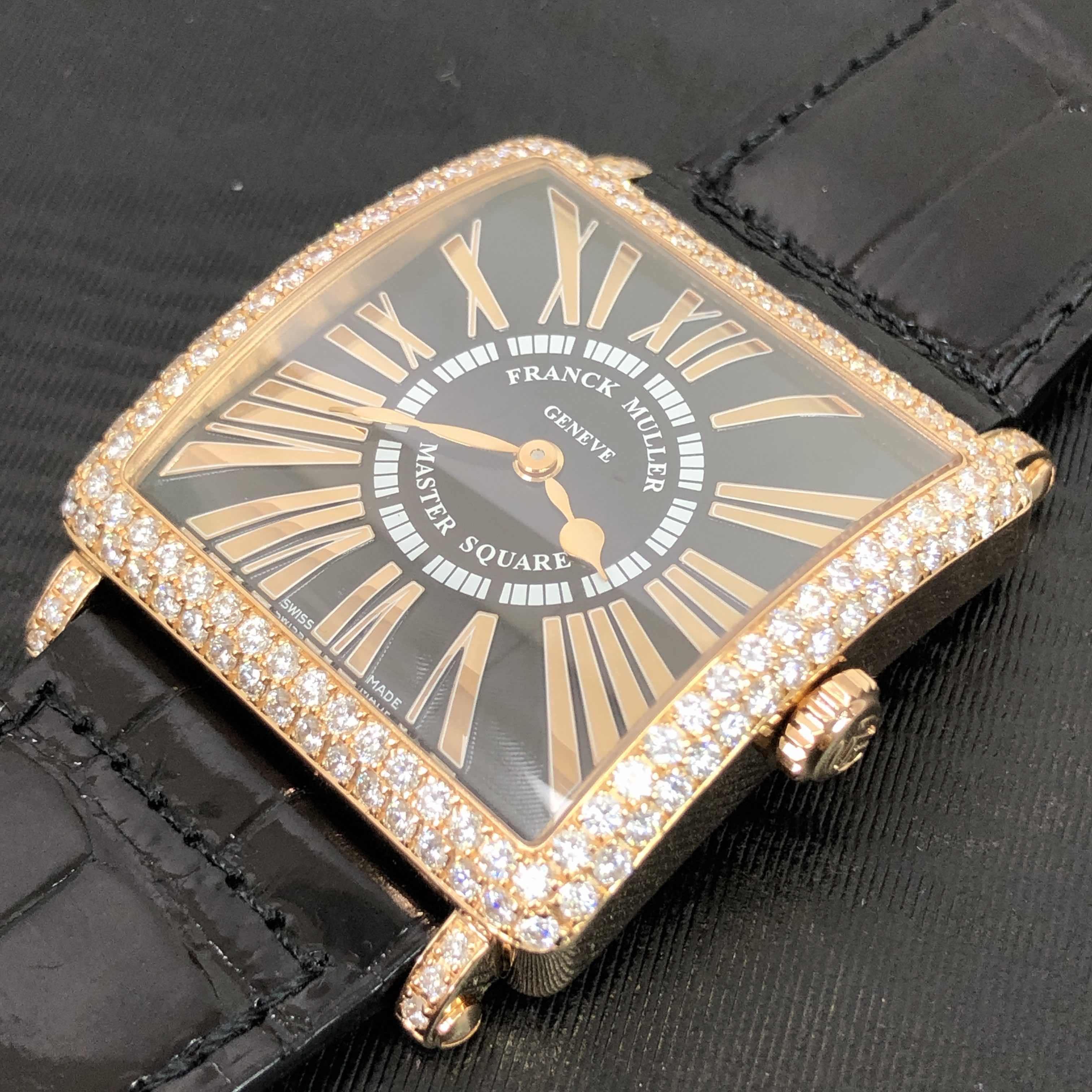Franck Muller 6002 M QZ REL D (5N)-BK MASTER SQUARE Quartz 18kt Rose Gold & Diamonds