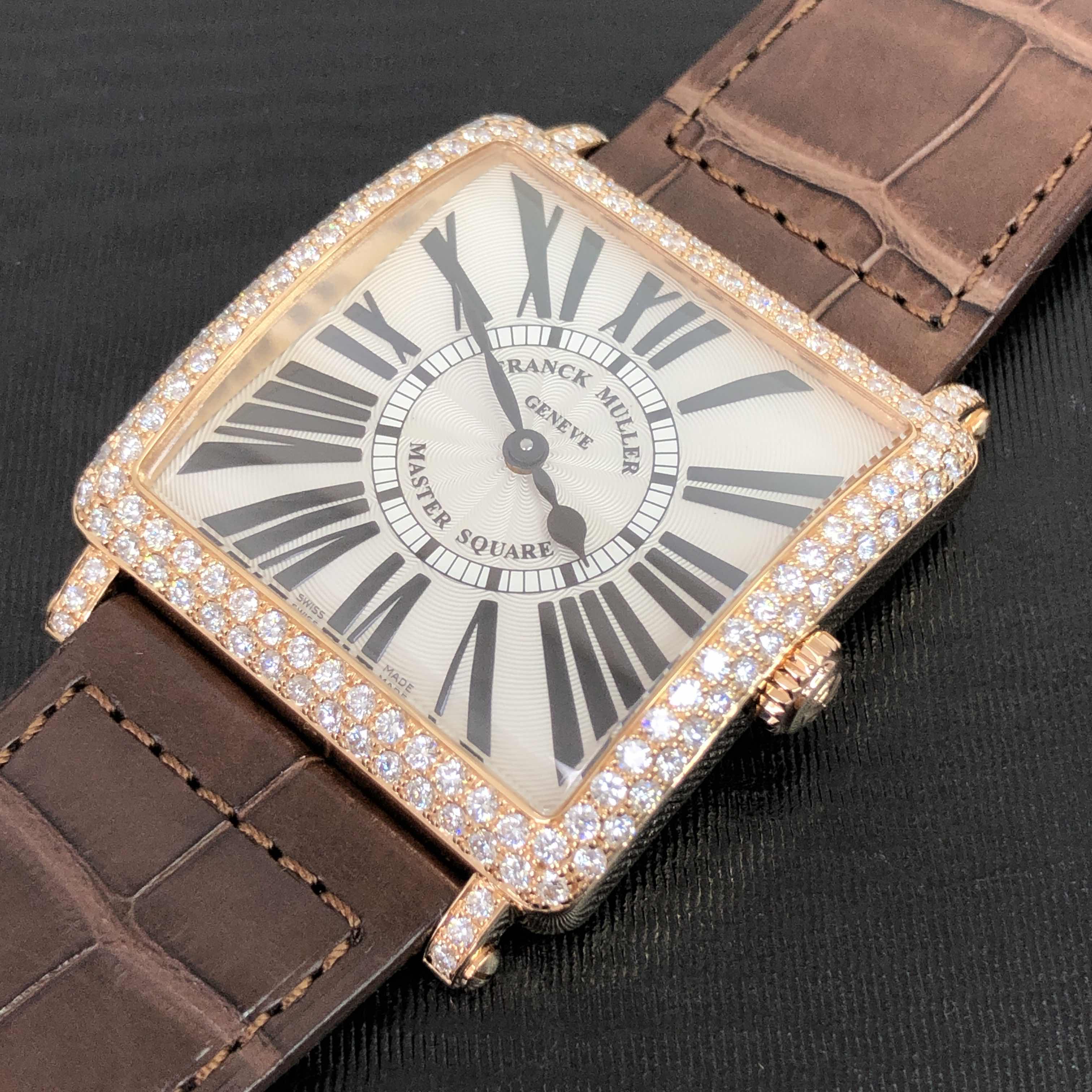 Franck Muller 6002 M B QZ R D (5N) MASTER SQUARE Quartz 18kt Rose Gold & Diamonds