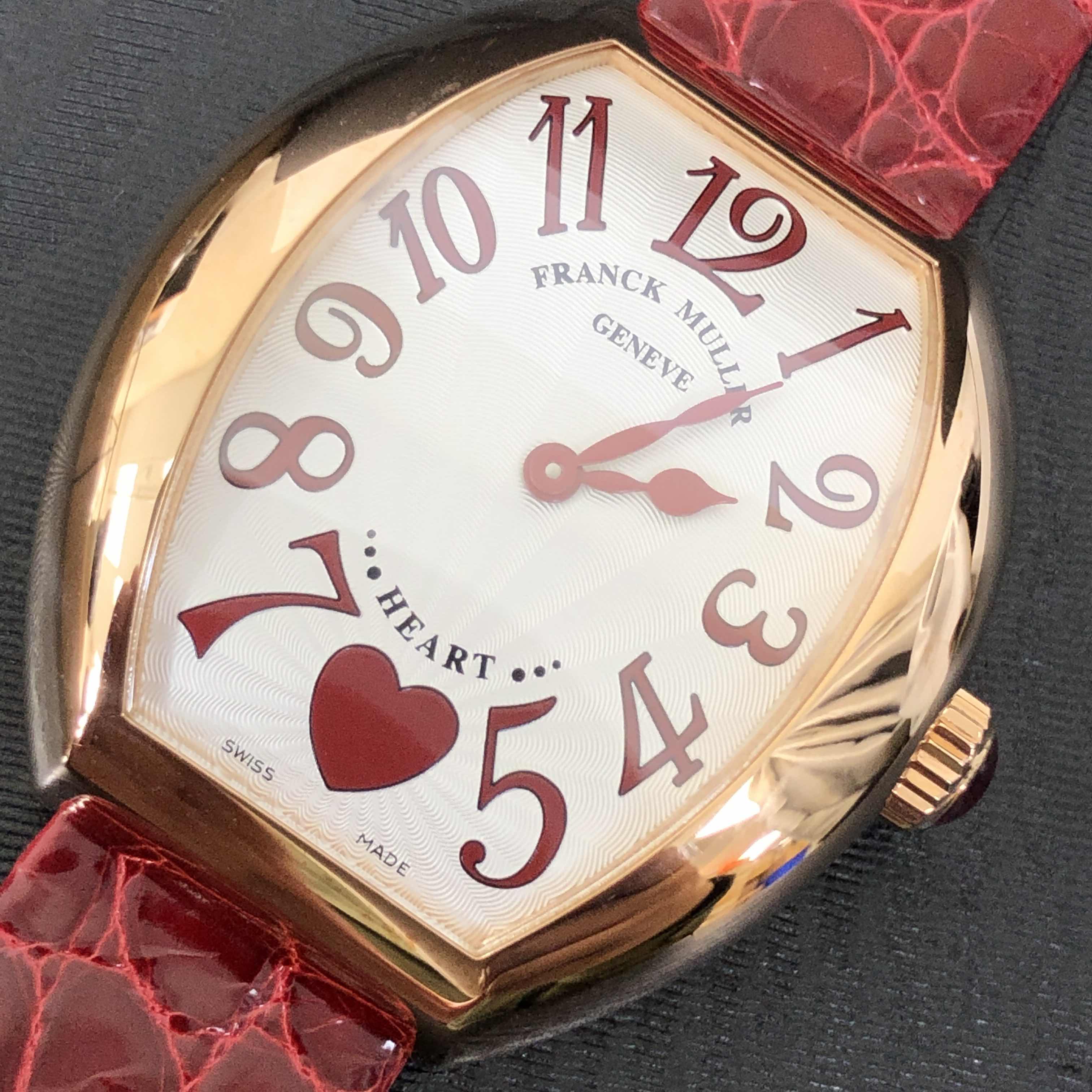 Franck Muller 5002 M QZ C 6H (5N)-RED STRAP HEART Quartz 18kt Rose Gold