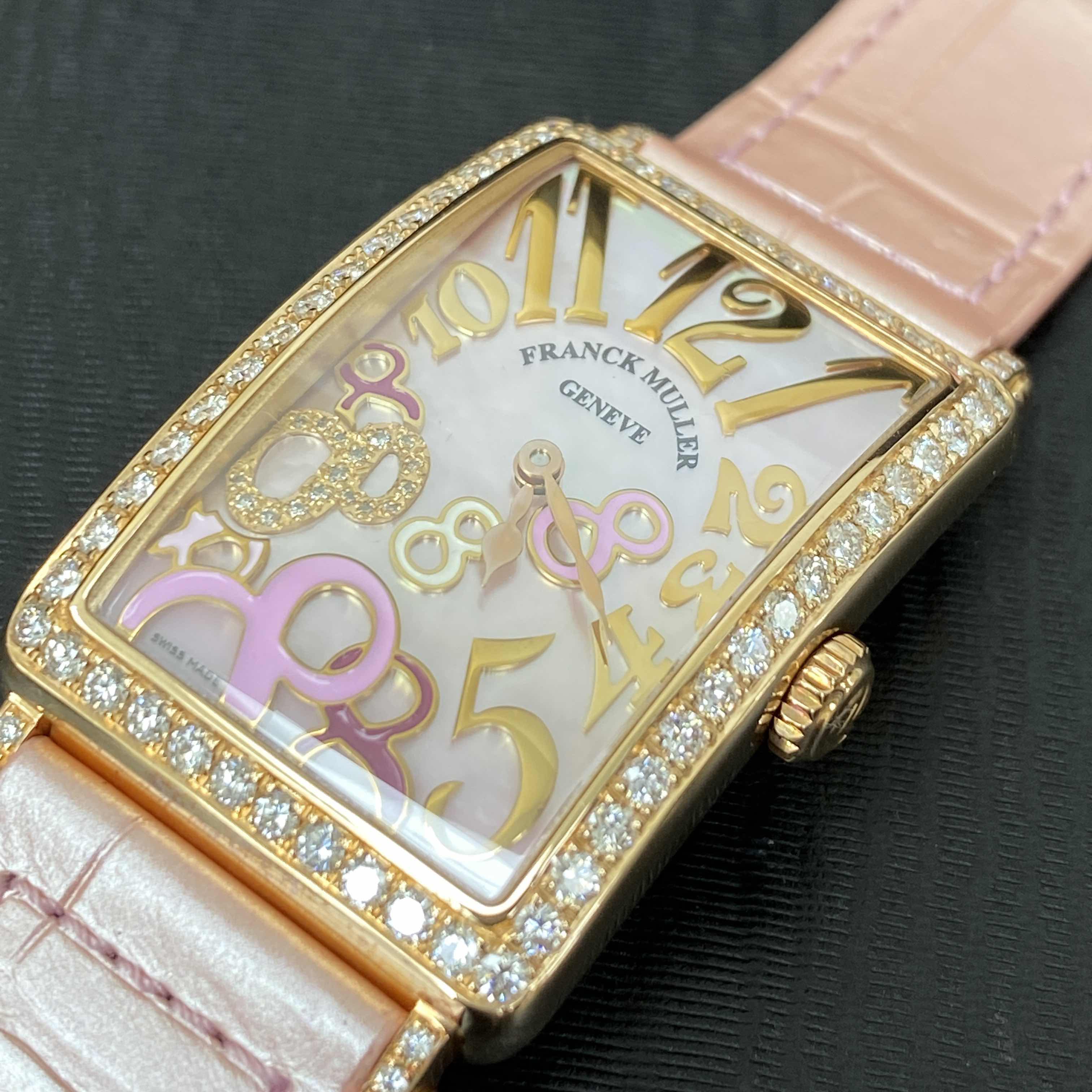 Franck Muller 952 QZ REL 8CD MOP RS D 1R (5N)-PINK LONG ISLAND Quartz 18kt Rose Gold & Diamonds