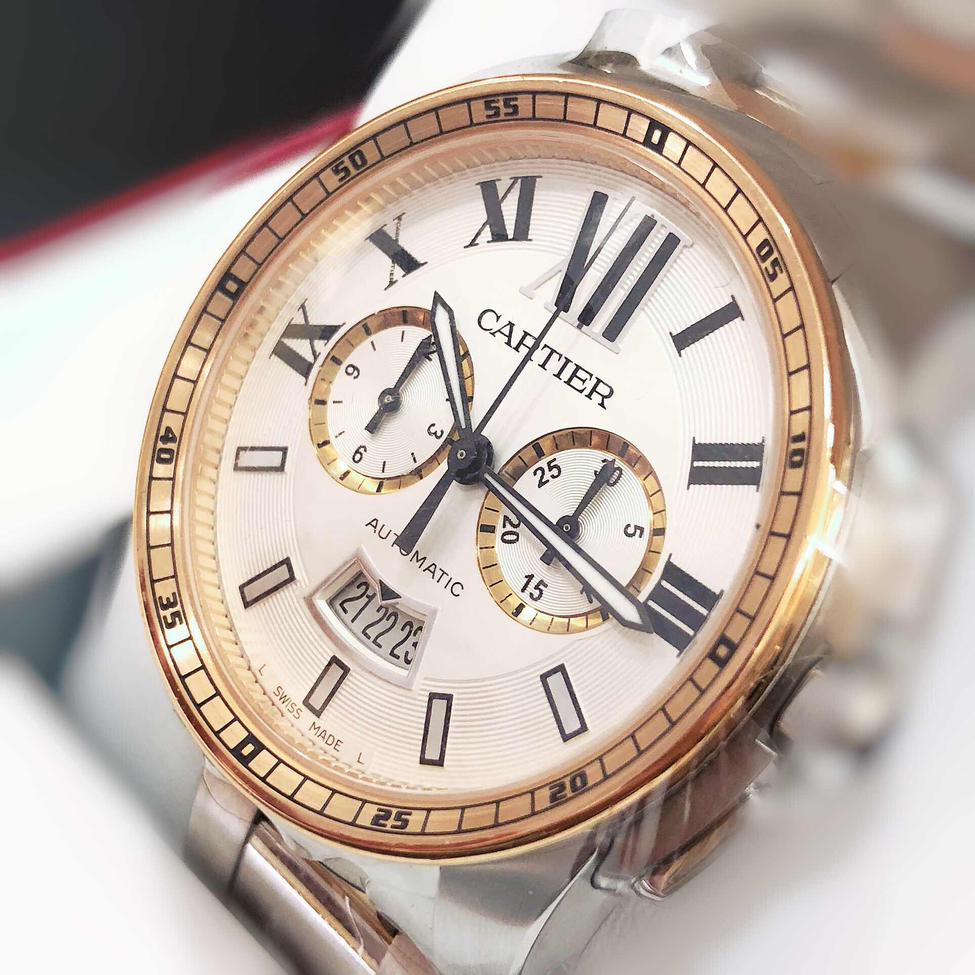 Cartier W7100042 CALIBRE DE CARTIER Automatic 18kt Rose Gold & Steel