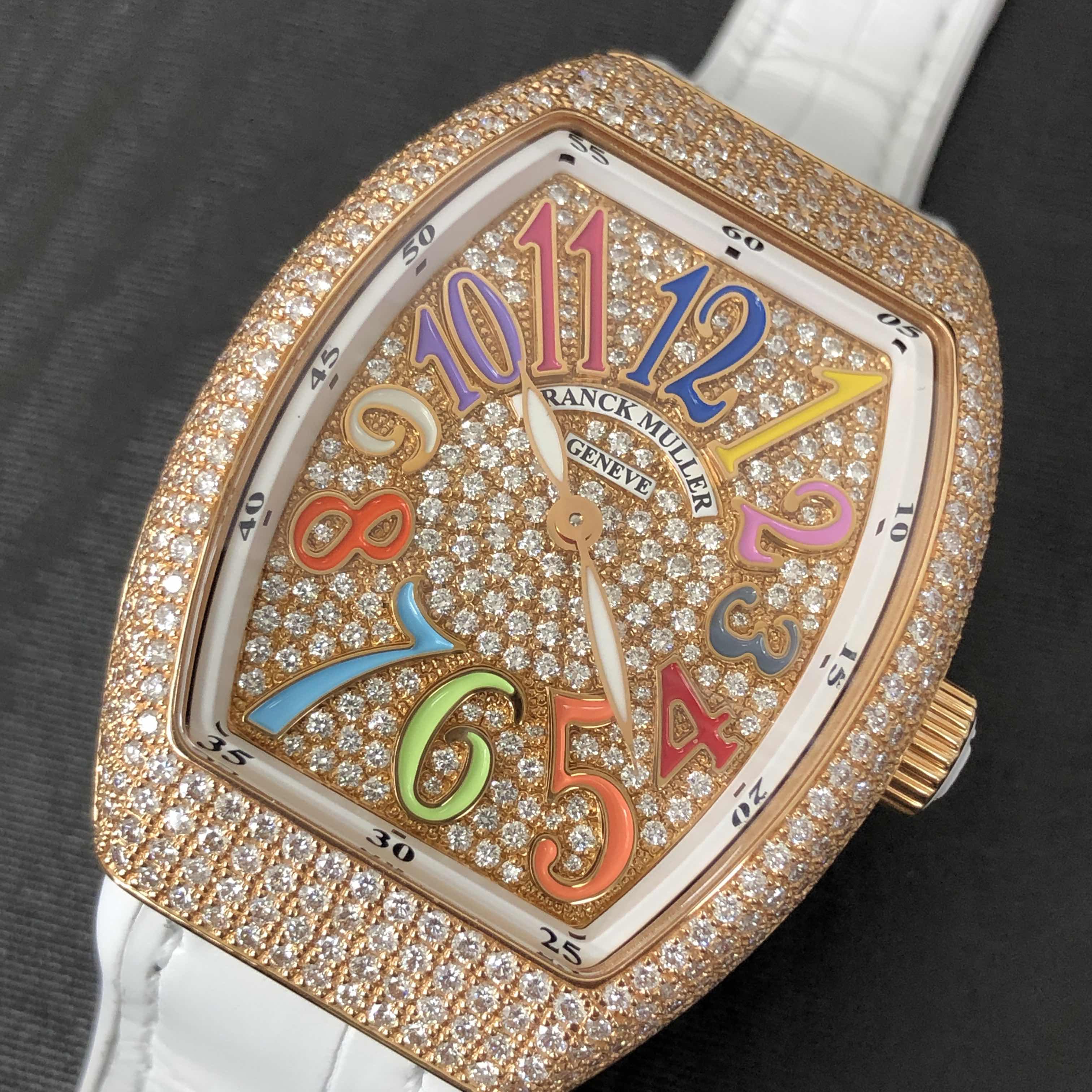 Franck Muller V 35 QZ D CD COL DRM (5N.BC) VANGUARD Quartz 18kt Rose Gold & Diamonds